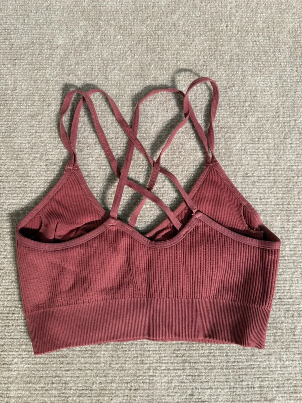 Aerie Rose Seamless Ribbed V-neck Strappy Cozy Loungewear Bralette - Size Small - Picture 3 of 5